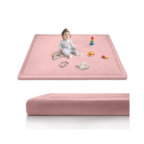 Image of 2-Inch Extra Thick Baby Play Mat For Floor, Ultra Soft Nursery Rug, 79 inchx71 inch Large Kids Rug for Tummy Time, Flannel Cover with Powder-Free Memory Foam Non-Slip Base Crawling Mat for Infants Toddlers