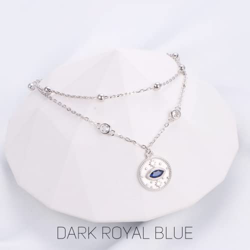 Evil Eye Dark Blue Round Anklet 925 Sterling Silver Boho Adjustable Layered Dainty Beach Foot Ankle Bracelet Jewelry For Women 10 Inches #TOP3