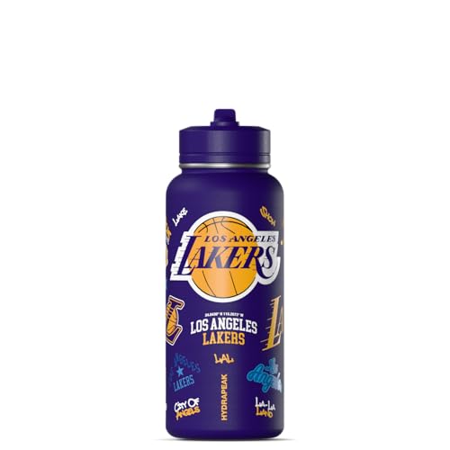 Hydrapeak NBA Officially Licensed Los Angeles Lakers 32oz Insulated Water Bottle Celebrating the City of Los Angeles Straw Lid & Handle | Hollywood-Inspired for Game Day & Travel (Purple)
