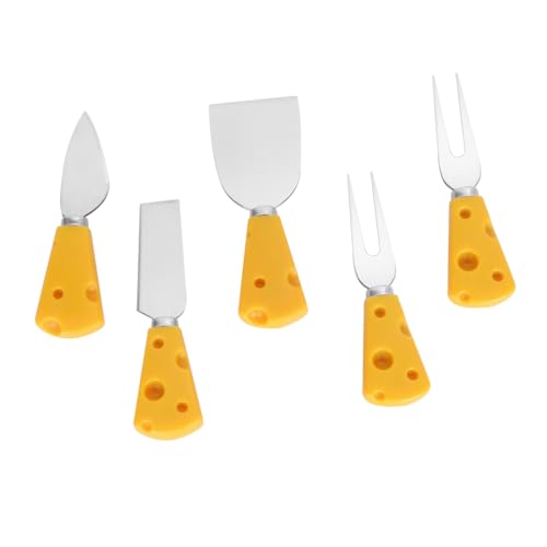 OFFSCH 5Pcs Fruit Cutlery Yellow Cheese Knife Flat Knife and Forks for Dessert Dinnerware Tableware for Fruit Serving and Enjoying Desserts