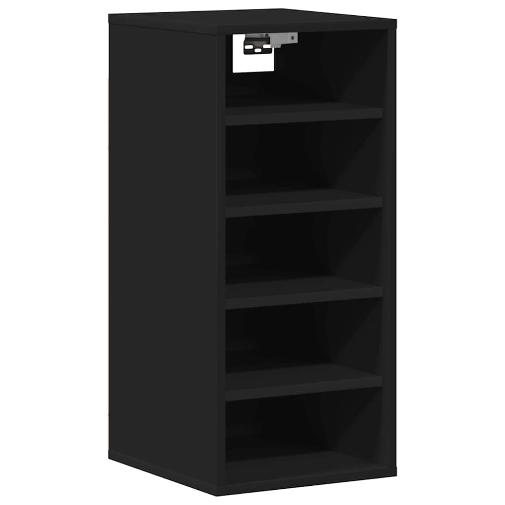 Schuhschrank Schwarz aus Holzwerkstoff 31,5x35x70 cm mit 5 Fächern, schmaler Schuhständer für Flur und Diele, platzsparend, stapelbar, mit Wandmontage