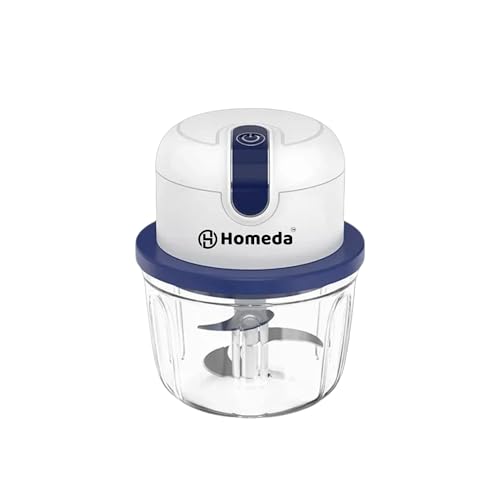 HOMEDA Rechargeable Mini Electric Chopper - Stainless Steel Blades, One Touch Operation, For Mincing Garlic, Ginger, Onion, Vegetable, Meat, Nuts, (White,350 ML,Pack of 1)