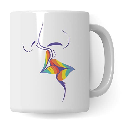 Pagma Druck LGBT Tasse Kuss | Gay Pride Geschenke Schwul Lesbisch LGBTQ CSD Motiv | Kaffeebecher Equality Queer Love is Love | Rainbow Kiss Kaffeetasse (330 ml)