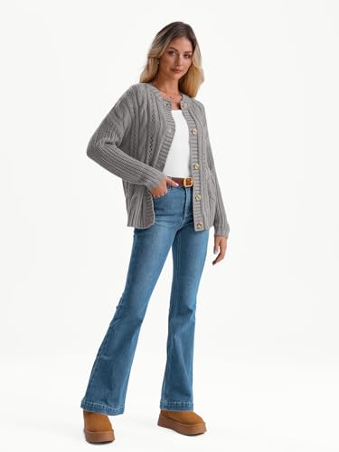 Image of LILLUSORY Women Cable Knit Cardigan Sweaters Cotton Button Up Chunky Outfit | Crochet, Open Front, Cozy Knit, Oversized, Trendy Fall Outfits, Winter Clothes, 2026 Outerwear
