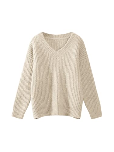 Chunky Knit V-Neck Sweater, Ribbed Pattern, Oversized Fit