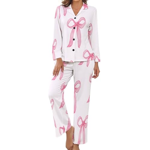 Pyjama femme anti transpiration ensemble de nuit aéré motif nœud aquarelle