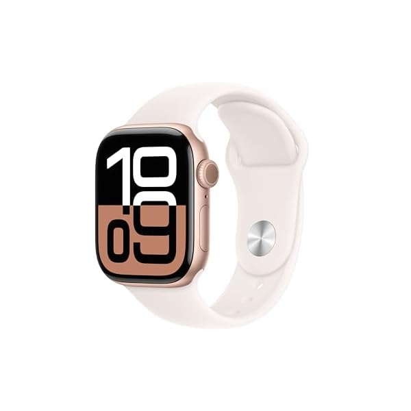 Apple Watch Series 10 [GPS 42mm case] Smartwatch with Rose Gold Aluminium Case with Light Blush Sport Band – S/M. Fitness Tracker, ECG App, Always-On Retina Display, Water Resistant