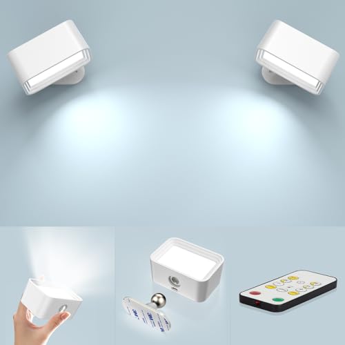 ponoseu LED Lampara Pared sin Cable Recargable USB, Lampara Inalambrica con Batería de Carga USB, Luz de Pared Interior Apliques Pared Dormitorio, Luz Led Adhesiva, 3 Colores (2 piezas, blanco)