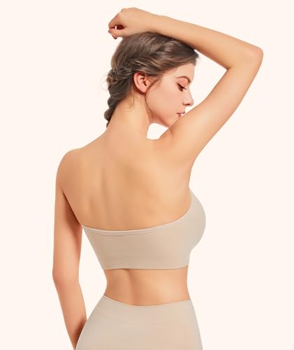 Image of SIMIYA 3 Packs Strapless Bras for Women Removable Pads Clear Wireless Seamless Bandeau Bra Non-Slip Silicone Straps Bra