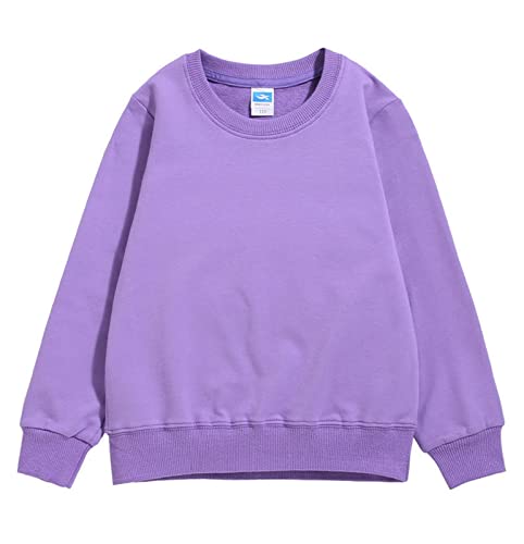 Boys Girls Long Sleeve Solid Color Sweatshirts Kids Crewneck Pullover Tops Toddler Baby Casual (Purple, 5-6 Years)