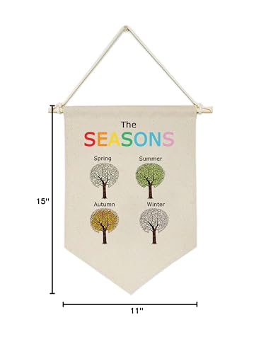 The Seasons Education - Christmas Gifts for Baby Kids Nursery Room Front Door - Canvas Hanging Flag Banner Wall Sign Decor - Preschool Education-Spring,Summer,Autumn,Winter- Baby Shower,Birthday Gifts