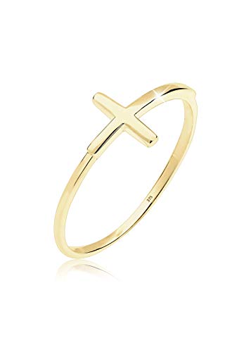Preisvergleich Produktbild Elli PREMIUM Ring Damen Kreuz Trend Geo Minimal in 375 Gelbgold