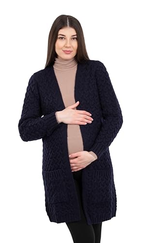 Cardigan de grossesse Aran femme gilet laine mérinos Irlande à poches