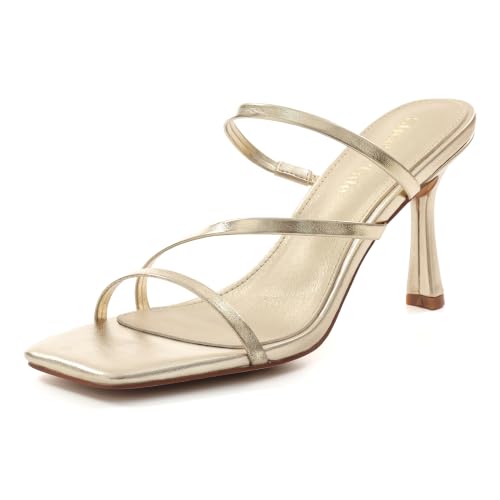 Image of Shoe'N Tale Strappy Kitten Heels For Women Stiletto Mules Square Open Toe Slip On Sandals