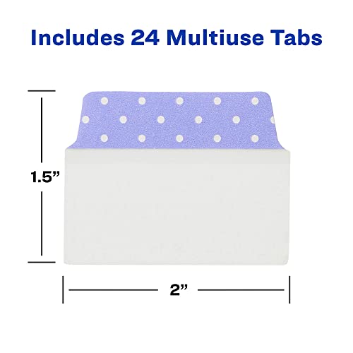 Image of Avery Multiuse Ultra Tabs, 2 inch x 1.5 inch, 2-Side Writable, Assorted Pastel Dots, 24 Repositionable Tabs (74773) (Pack of 2)