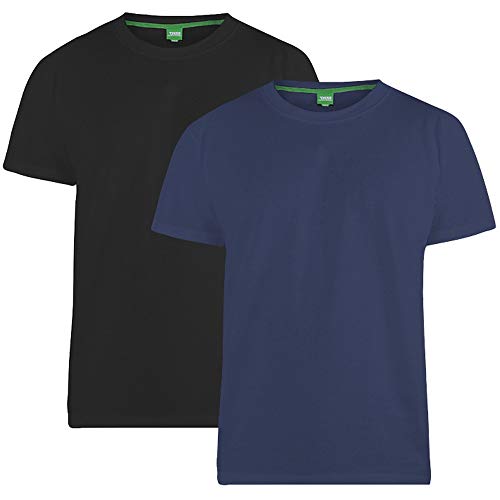 Duke - Camisetas Fenton D555 de Cuello Redondo para Hombre Caballero (Paquete de 2) (XL) (Negro/Azul Marino)