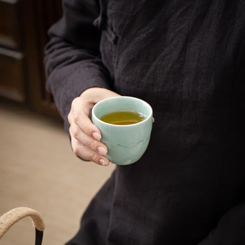 Image of TEANAGOO Ceramic Japanese Tea Cups Set of 4pcs, 5.4oz /160ml Elegant Ceramic Matcha Cups with Flat Base, Celedon Blue Handleless Coffee Mugs, Microwave & Dishwasher Safe, Beautiful Gift Box
