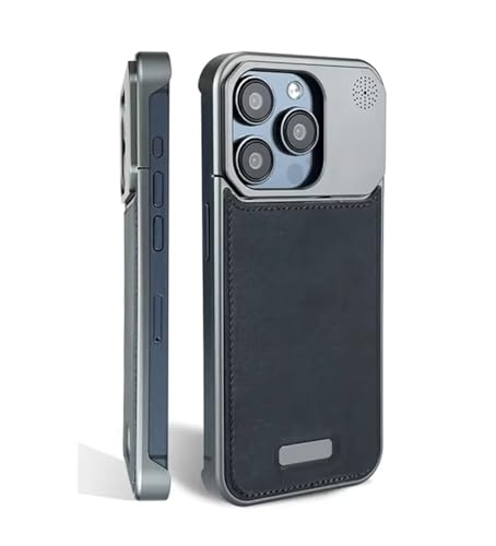 Image of Business Leather Phone Case Compatible with iPhone 16 Pro Max Case Wireless Charging | Aluminum Alloy Eco-Friendly Cloth Aroma Therapy Phone Case (Grey)