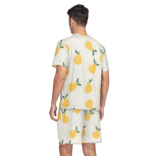 Mens Short Sleeve Pajama Set Yellow Pears on Light Background 2-piece Lounge Sleep Sets Men's Sleepwear S-XXL2