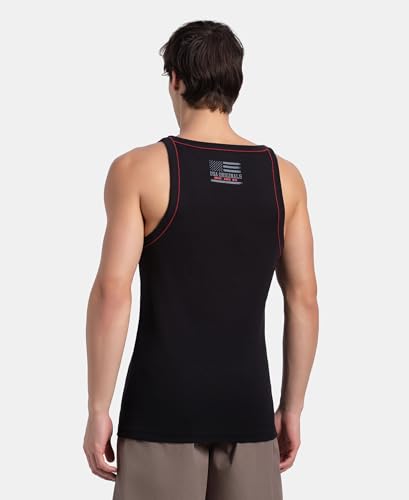 Image of Jockey US54 Men's Super Combed Cotton Rib Square Neckline Gym Vest with Back Panel Graphic Print (Shoulder Starp Color May Vary)