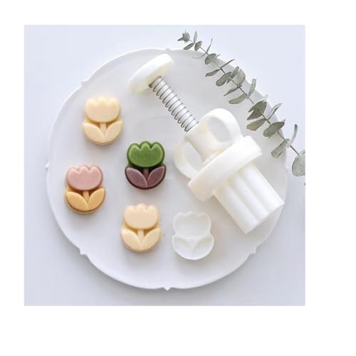 Mooncake Mold 20-30g Tulip- Cookie Stamps Plastic Hand Press Flower Shape Kitchen Gadgets DIY Baking Pastry Tool (Tulip)