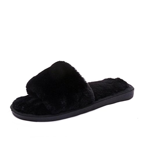Gaddrt Frauen Damen Slipper Casual Fluffy Faux Pelz Flache Pantoffel Flip Flop Sport und Outdoor Sandale Slip Sliders Bad Strand Pool Schuhe (41, schwarz)