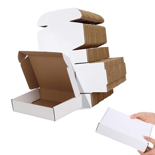 20x14x4cm White Corrugated Cardboard Boxes - Set of 50 for Packing, Mailing, Small Item Storage