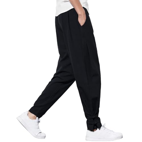Pantalon en lin homme style chinois ample et léger avec poignet