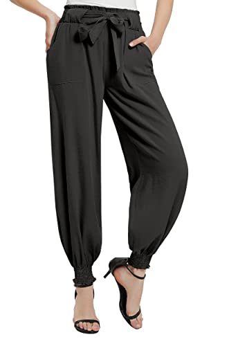 Urban CoCo Women's Paper Bag High Waist Belted Ruffle Work Pants with Pockets3