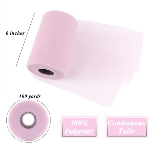 Image of Soft Pink Tulle Fabric Roll 6 Inch x 100 Yards Tulle Ribbon