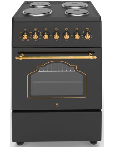 ALPHA Cocina Eléctrica VULCANO GOLD-60E Rustica Oro, Horno 6 Funciones, Ventilador, Cristal Extraíble, **Alta Gama**