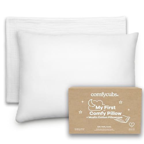 Comfy Cubs PILLOW PARENT Toddler Pillow With Soft Muslin Pillowcase cover