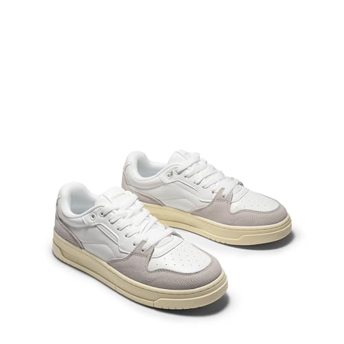 DREAM PAIRS DREAM PAIRS Women's Fashion Walking Skateboard Court Sneakers Comfortable Low Top Lace Up Non Slip Retro Vintage Casual Classic Athletic Shoes,Size 8.5,White/Grey,DWUMFN2505