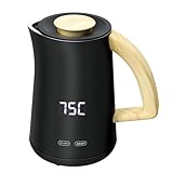 最安！電気ケトル 0.8L 7段階温度調節 小型 フタ取り外し可 ボデーデジタルディスプレイ 4時間保温 二重保護 触れても熱くない 急速沸騰 空焚き防止機能 火傷防止 お手入れ簡単 電気ポット 温度調節付き 自動でオフ ステンレス お茶 コーヒー ミルク 熱湯 ブラック (Black) 保証付き日本語取扱説明書付き