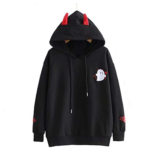 SMSCHHX Harajuku Hoodies Girl Little Devil Horns Gothic Hooded Sweatshirts Women Lolita Pullovers Tops Black