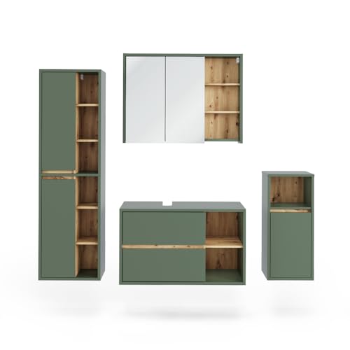 Vicco Ensemble de Meubles de Salle de Bains Viola, Vert/Artisan, 4 pièces