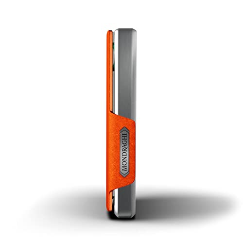 Saffiano Wallet | RFID protection integrated into the note clip Stop and Go | Aluminum shell | Leather Miniwallet, Saffiano (ORANGE). Made in Italy.4