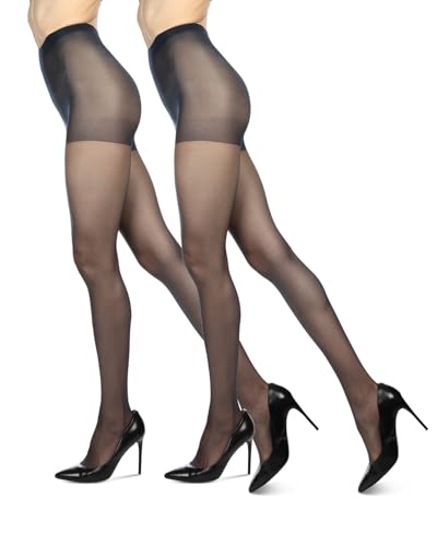 Image of MeMoi 2 Pack Satin Sheer Pantyhose, Breathable Nylons for Women, Control Top Pantyhose - Sizes Small - X-Large