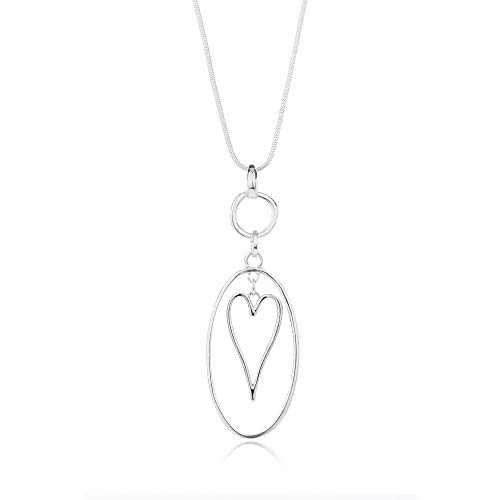 Necklaces for Women Heart Pendant Long Sweater Layered Y Statement Lariat Silver Rose Gold Chain Necklace with Gifts Box (Silver)