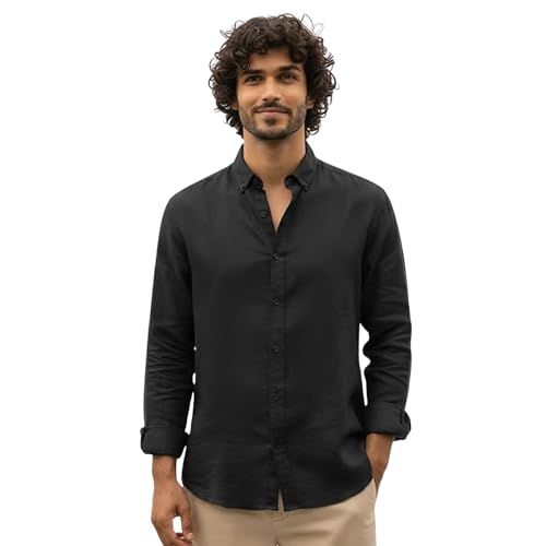 Image of Men's Solid Linen Cotton Shirt | Casual | Plain | Full Sleeve | Summer-Regular Fit|Men Stylish Shirt | Men Formal Shirt