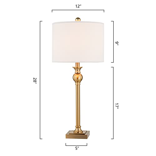 Maxax Traditional Country Buffet Table Lamps 28" Tall Set Of 2, Brass Gold Bedside Lamps With White Fabric Shade For Living Room/Bedroom/Office #TOP5