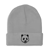 Beanies for Men Panda Bear Face Embroidery Wild Animals Winter Hats for Women Acrylic Skull Cap 1 Size Light Grey Design Only