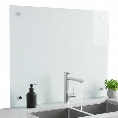 Mucola Küchenrückwand aus Milchglas 80x40 cm – Spritzschutz Küche aus 6 mm Sicherheitsglas, hitzebeständig & kratzfest, Glasrückwand Herd inkl. Edelstahl Befestigungsset