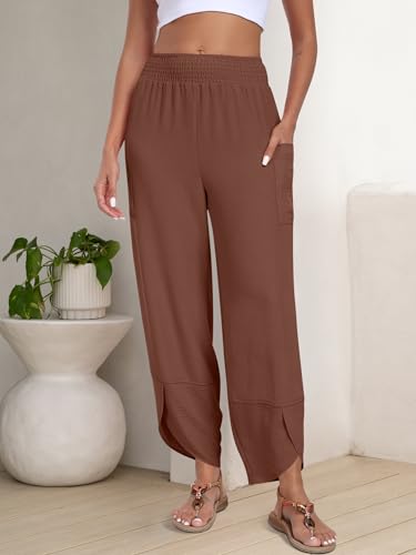 Image of ANRABESS Womens Wide Leg Palazzo Capri Pants 2026 Summer Casual High Waisted Barrel Lounge Flowy Cropped Beach Work Trousers