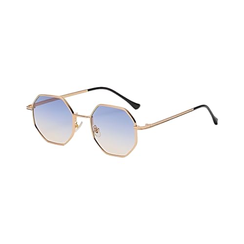 tuwiwol Lunettes de soleil carrées rétro pour hommes/femmes, unisexe, ajustement confortable, Protection UV, élégantes en métal Uv400, lunettes de soleil hexagonales en métal, bleu