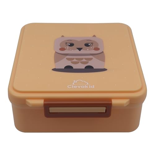 Image of Bento Mega Lunch Box, carrying handle - 4 No-Mix Compartments | Microwave & Dishwasher Safe | for Adult, Preschool, School 1600ML, OZ (Orange Light Peach ClevaOwlee Friend)