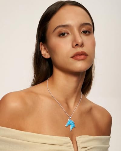 Image of AIBAO Sterling Silver Turquoise Horse /Snake Pendant Necklaces for Women | 11-20 Ct Large Horse / Snake Turquoise Boho Necklaces for Women Men Southwestern Jewelry