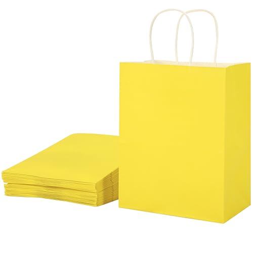SUNCOLOR 25 Pack Yellow Gift Bags with Handles 8x4.5x10 Medium Bags for Shopping Retail DIY Wedding Party Favors & Special Occasions