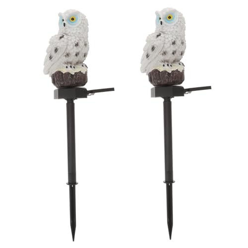 Lampe Solaire Hibou en Résine Blanche pour Décoration Extérieure de Jardin Cour Pelouse Lot de 2