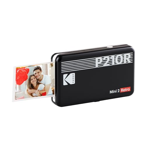KODAK Mini 2 Retro 4PASS Portable Photo Printer (2.1×3.4 inches) + 8 Sheets, Black